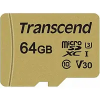 Карта памяті Transcend 500S TS64GUSD500S Carmine Red 64GB microSDHC З адаптером Class 10 UHS-I U3