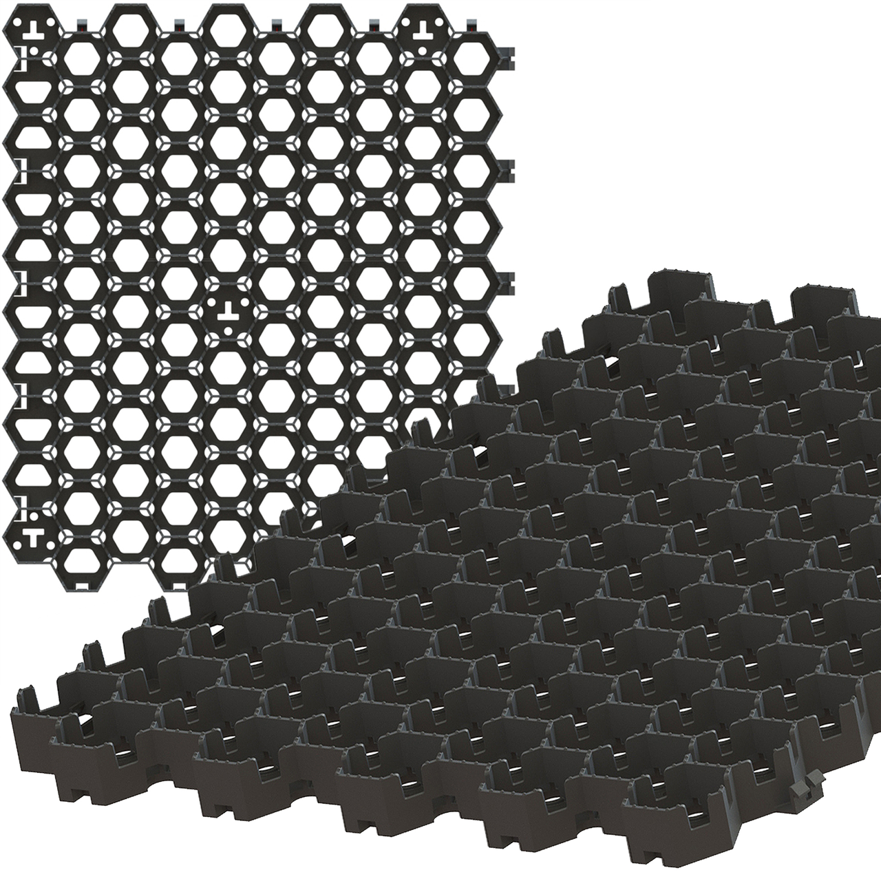 Решітка газонна HexPave (505мм *580мм *30мм) 0,29м2/шт, чорна, екопарковка, модульне покриття