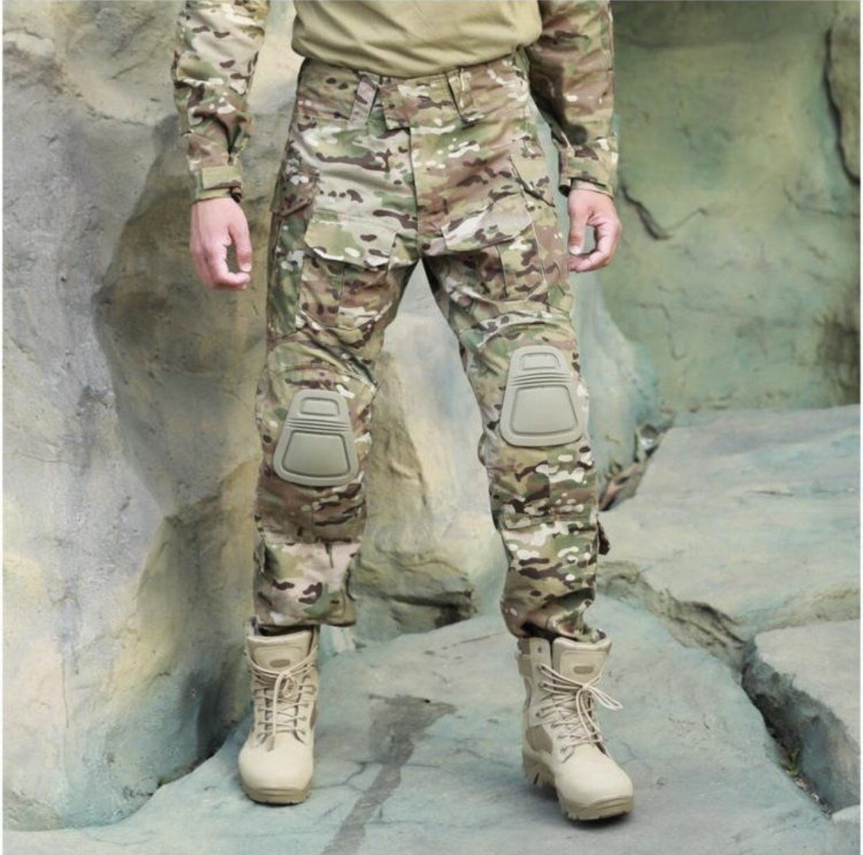 Захисні наколінники тактичні ЗСУ вставні в штани мультикам оливкові для військових з липучками