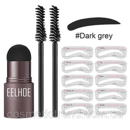 Штамп-пудра для макіяжу брів у наборі EElhoe Eyebrow Stamp Kit Dark Grey (темно-сірий), фото 2