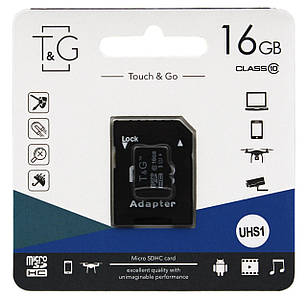 Картка пам'яті microSDHC T&G (UHS-1) 16GBSD class 10 (з адаптом) (Гарантія 3года)
