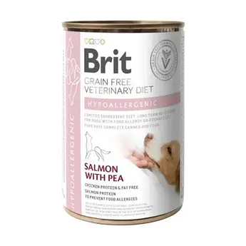 Консерви Brit VetDiets Dog Hypoallergenic для підтримки судин у собак, з лососем та горохом, 400 г