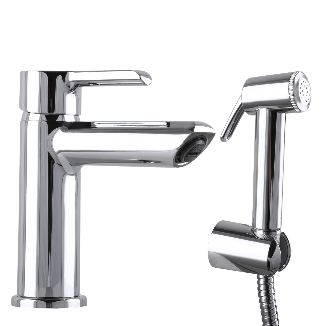 Змішувач для умивальника DOMINO PRESTIGE DPS-222 з гігієнічною лійкою, шланг 200 см, на гайці, фото 1