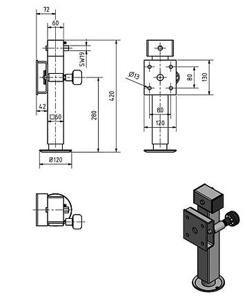 Опора Bunte з шестигранником телескопічна 407021, фото 2