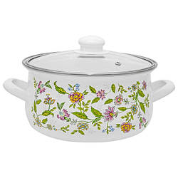 Каструля Infinity Прованс циліндрична з н/ж окантовкою і скляною кришкою 2,4 л d18 см емальована сталь