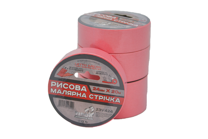 Малярна стрічка рисова VIROK 24мм х 20 м., рожева, фото 1