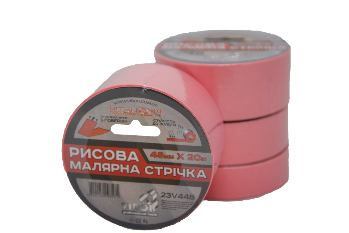 Малярна стрічка рисова VIROK  48мм х 20 м., рожева