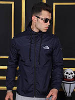 Мужская ветровка из плащевки The North Face Dark Blue, Куртка мастерка синяя, плащевка на змейке с капюшоном