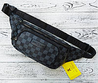 Мужская бананка Louis Vuitton из эко-кожи, черная поясная сумка Louis Vuitton с брендовый принтом-шахматкой