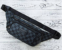 Акция! Мужская бананка Louis Vuitton (эко-кожа), черная поясная сумка Louis Vuitton с принтом-шахматкой