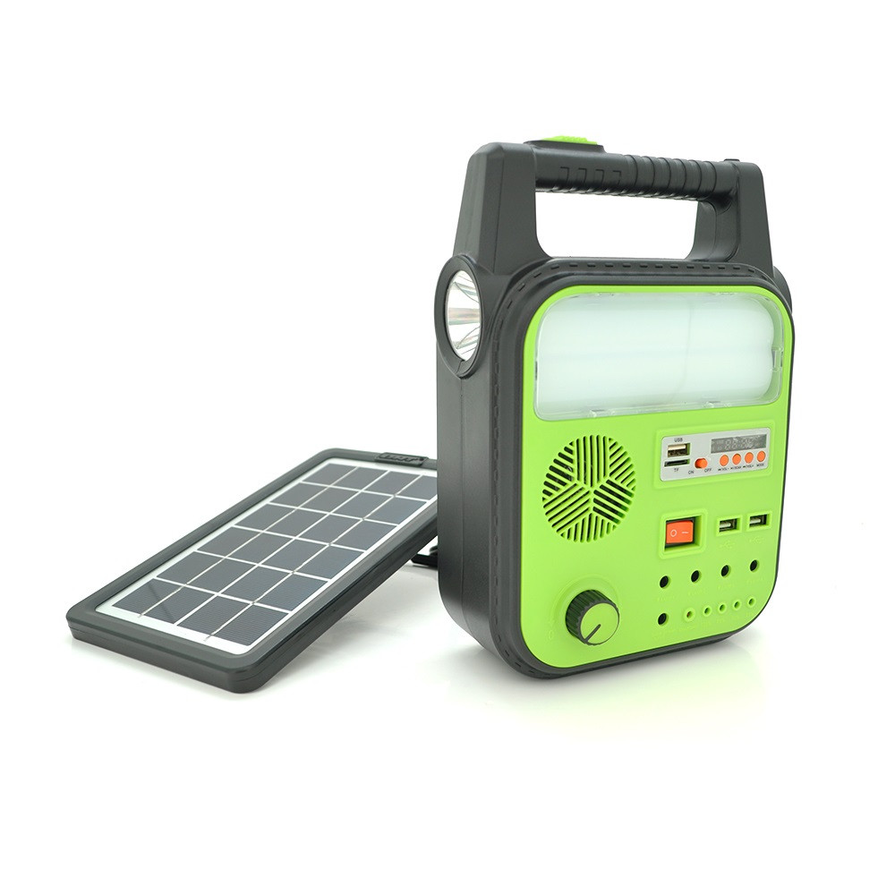 Переносний ліхтар Voltronic AT-9012B з радіо + сонячна панель, powerbank 10000mAh, Black/Green