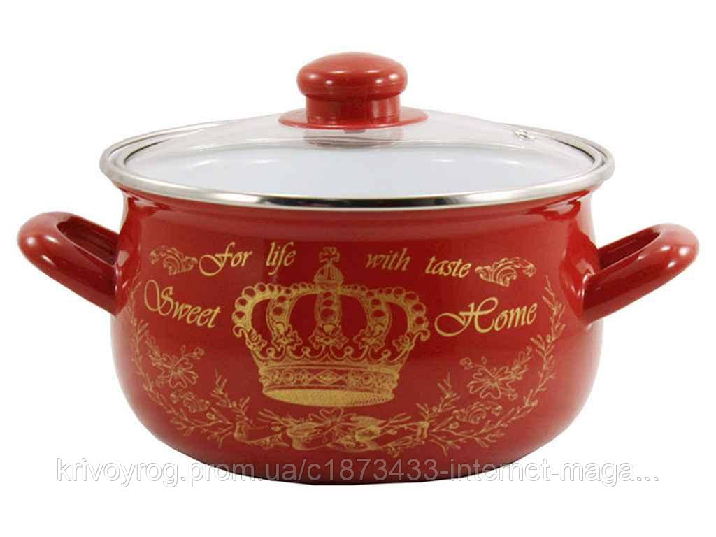 Каструля глибока 2,1л d=16 Корона червона 4018 A ТМ INTEROS, фото 1