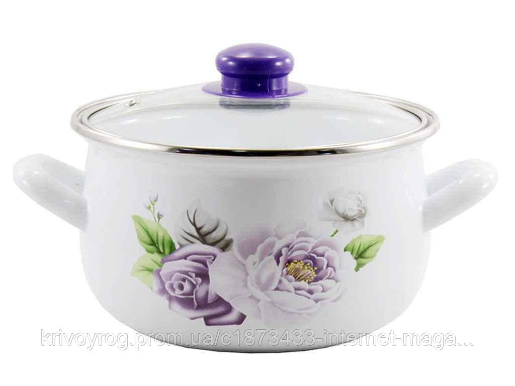 Каструля глибока 5,7л d=24 Троянда фіолетова 2 LA ТМ INTEROS, фото 1