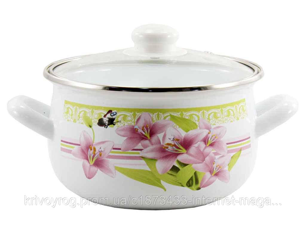 Каструля глибока 5,7л d=24 Рожева лілія 21 LA ТМ INTEROS, фото 1