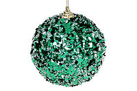 Набор (12шт.) ёлочных шаров с присыпкой бисера 10см, цвет - зеленый