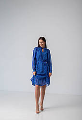 Молодіжна сукня синього кольору в білий горошок , розміри від 44 до 54