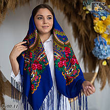 Українська синя народна шерстяна хустина Квіти України. ДЕФЕКТ!!!, фото 5