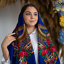 Українська синя народна шерстяна хустина Квіти України. ДЕФЕКТ!!!, фото 6
