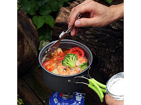 Комплект похідного посуду для туриста Cooking котелок сковорода чайник у чорному кольорі, фото 6
