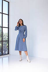 Молодіжна сукня синього кольору в білу квіточку , розмір 48