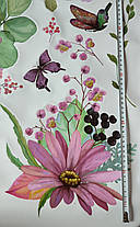 Вінілові наклейка на стіну, вікна, шафа-купе "пташка і літні квіти з метеликами" 55см*170см (лист 60*90см), фото 3