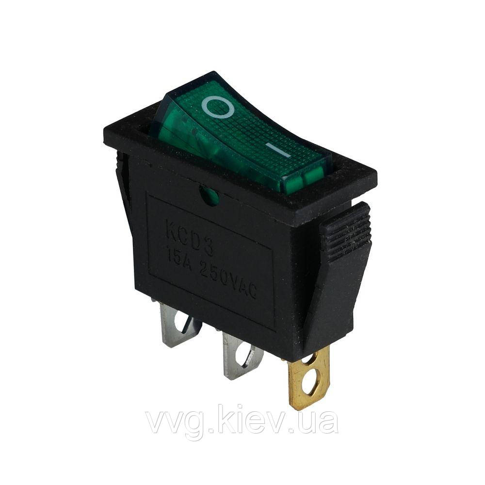 Клавішний перемикач ENERGIO KCD3-101N Gn/Bk ON-OFF 1 клавіша з підсвіткою