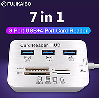 Концентратор Card Reader 7в1 HUB USB 3.0 FUJ-90/3 Port USB + TF + SD (HC) + M2 + MS DUO / ЮСБ-хаб Кардрідер