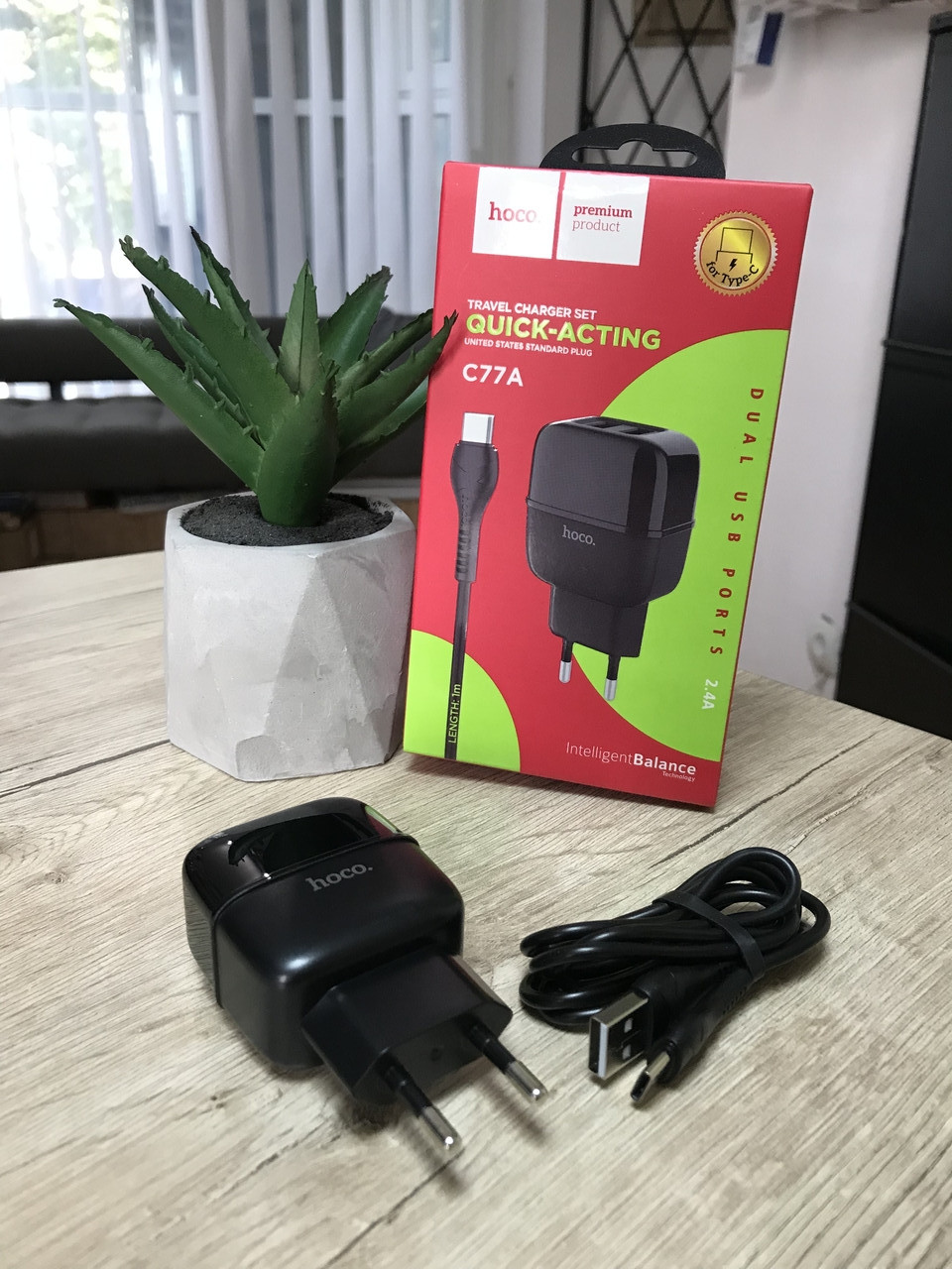 Зарядний пристрій Hoco C77A Highway 2 USB-порти з кабелем Type C