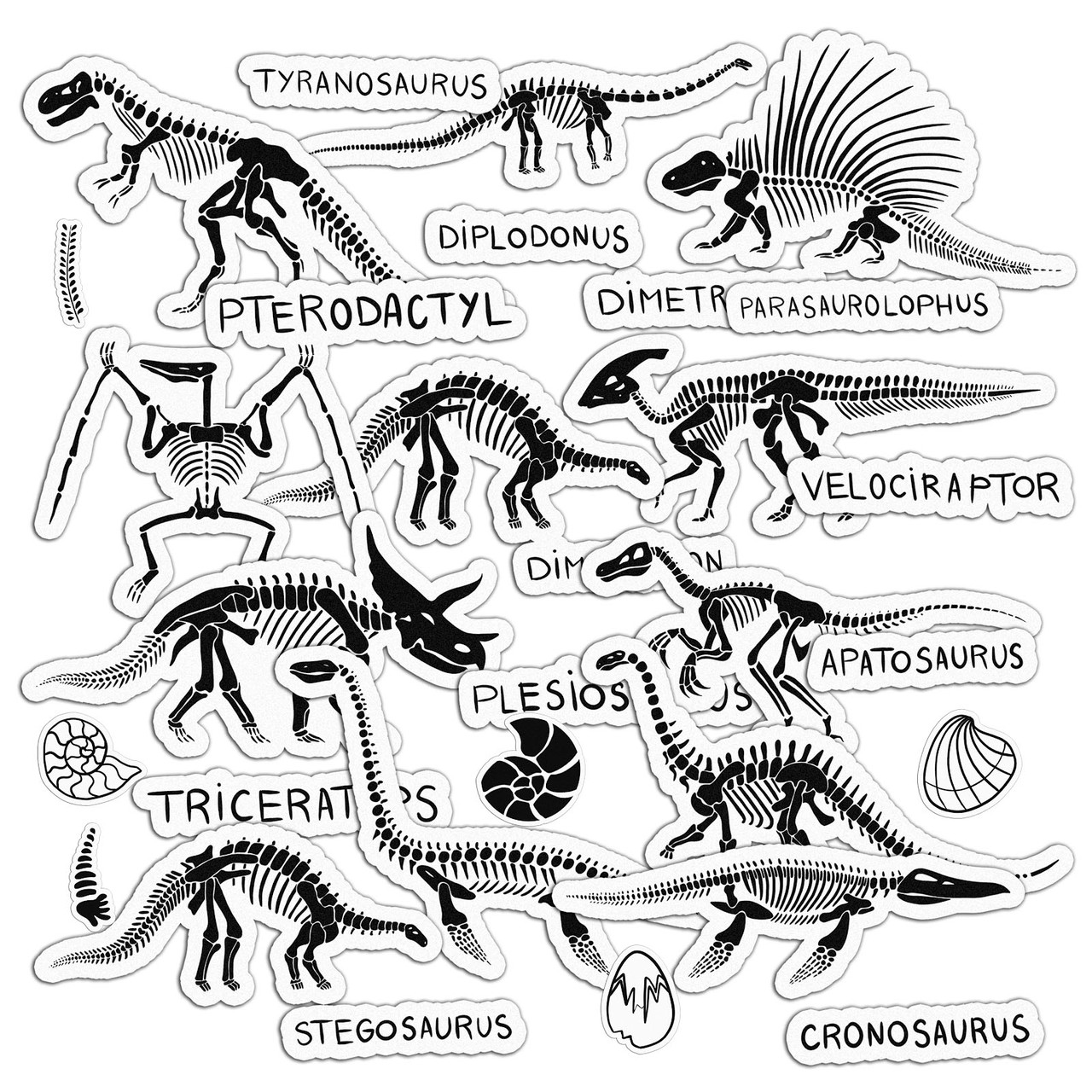 Набір вінілових наклейок (стікерів) від Lex Altern (Скелети динозаврів, копалин, кістки, стародавні, археологія)