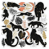 Набор виниловых наклеек (стикеров) от Lex Altern (Черная пантера, дикая кошка, тропические растения, пальма,