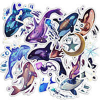 Набір вінілових наклейок (стікерів) від Lex Altern (Галактичний кит, зірка, милі, запаси, медузи, морський світ, місяць)