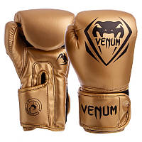 Перчатки для бокса и единоборств Venum 12oz на липучке PU серо-белые, золотые