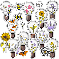 Набор виниловых наклеек (стикеров) от Lex Altern (Цветочные лампочки, ромашка, подсолнух, шмель, пчела, маки)