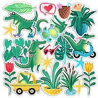 Набор виниловых наклеек (стикеров) от Lex Altern (Стильный крокодил, тропические пальмы, папоротник, смешные