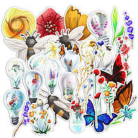 Набор виниловых наклеек (стикеров) от Lex Altern (Лампочка ваза, пчела, цветы, маки, бабочки, жук)