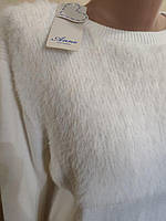 Комбинированный белый свитер прямого кроя на кулиске 48-50-52 размера