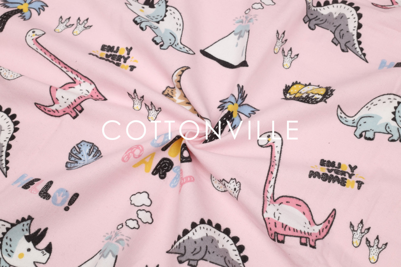 Відріз фланелі Динозаврики на рожевому 55х240 см