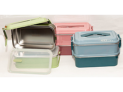💛Термо ланч бокс для їжі 1,4 л на 2 відсіки, якісний, зручний, компактний, гарний