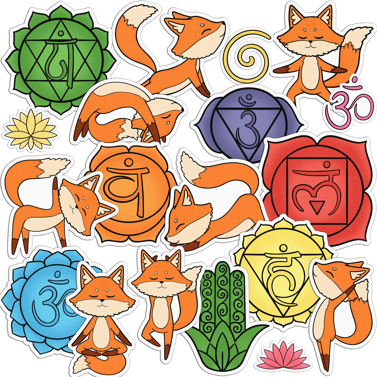 Набір вінілових наклейок (стікерів) від Lex Altern (Йога -лисиці, символи йоги, червона лисиця, soulism, ієрогліфи)