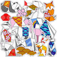 Набор виниловых наклеек (стикеров) от Lex Altern (Оригами животные, японский стиль, бумажный котик, панда,