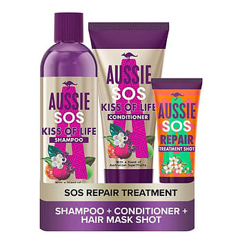 Шампунь + кондиціонер + маска Aussie SOS Kiss Of Life Shampoo And Conditioner + Hair Mask 290 + 200 + 25 мл