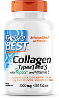 Колаген типу 1 і 3 з Peptan і вітаміном C Doctor's Best, 1000 мг 180 таблеток, фото 3