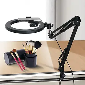 Тримач для телефона на стіл з кільцевою лампою на 26 см (flatlay стійка)