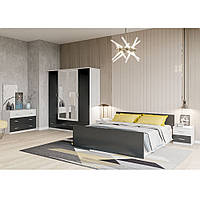 Комплект мебели в спальню со шкафом и комодом Соня артвуд светлый с вставками антрацит в стиле минимализм
