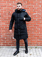 Мужская стильная тёплая зимняя парка чёрная. Мужская удлинённая зимняя куртка