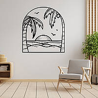 Вінілові інтер'єрні наклейки декор на стіну та шпалери "Океан, пальми, сонце, чайки" з оракалу