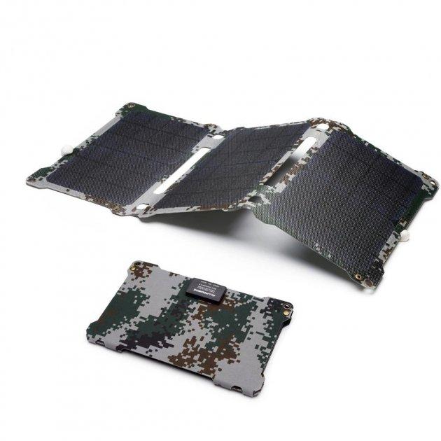 Портативна сонячна панель 21W ETFE 2xUSB 2.4A, сонячна батарея для телефону. Камуфляж