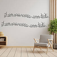 Вінілові інтер'єрні наклейки декор на стіну та шпалери "Місто (контури будинків, вітряків та дерев)" з оракалу