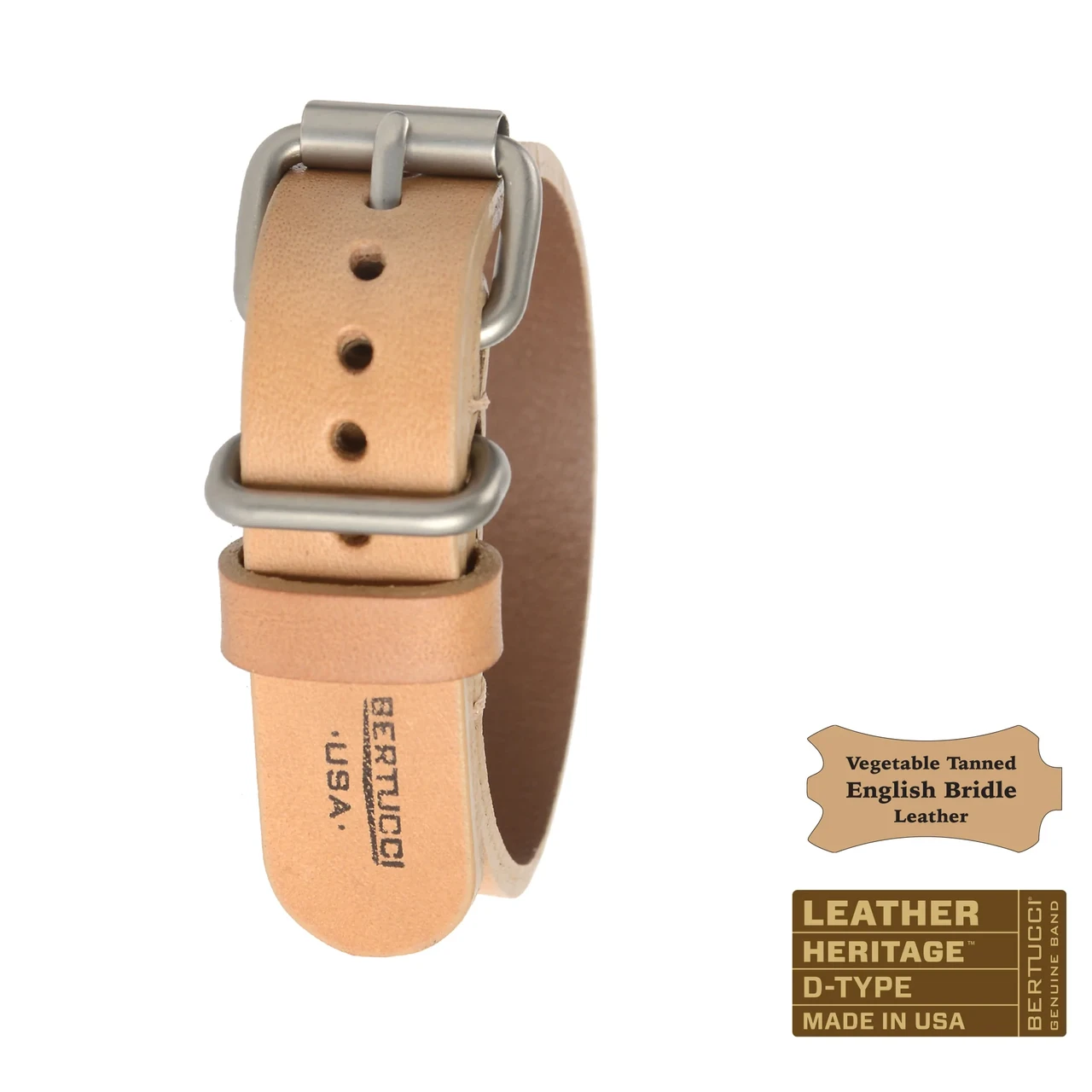Шкіряний ремінець bertucci #215H - Tan English Bridle w/ matte hardware, 5/8" - 17 mm size for M-1 & M-2 Cases, фото 1