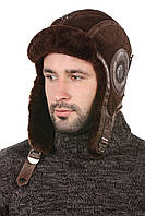 Шапка шлем авиатор мужская из овчины коричневая
